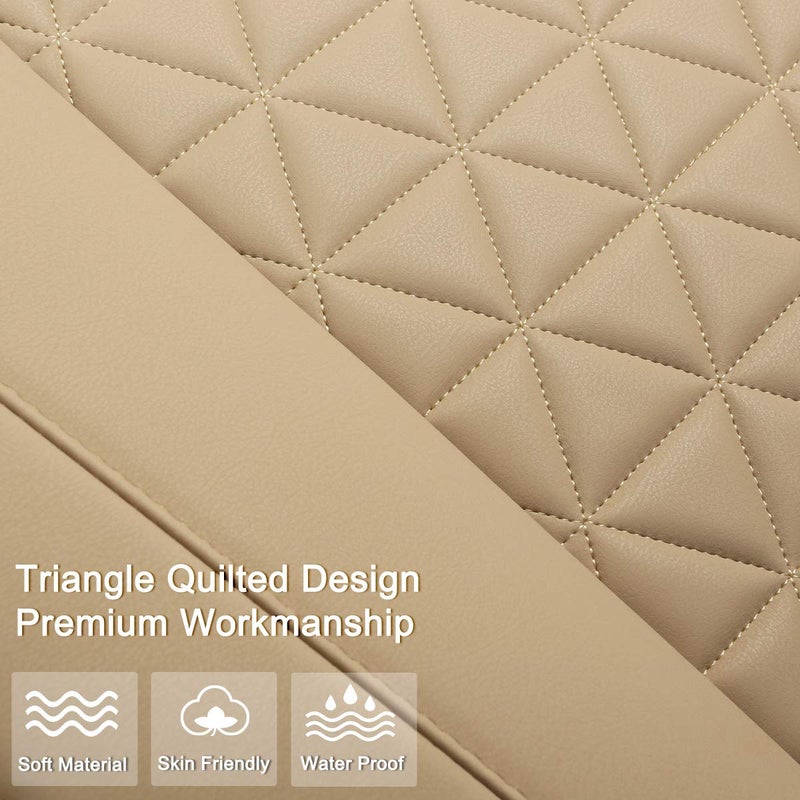 Black Panther Luxury PU Leather Rear Bench Car Seat Cover Adjustable Length (49-55'') Fits 90% Standard 5 Seats (Sedan SUV), for Seat Bottom Only, Triangle Quilting Design, Beige - Image 3